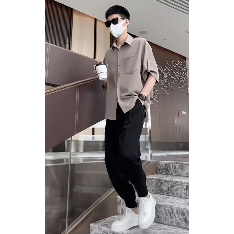 Ahang Original 24 Spring and Summer New Design Niche High-End Casual Versatile Draped Loose Short-Sleeved Shirt Suit Ahang Original 24 Spring and Summer New Design Niche High-End Casual Versatile Draped Loose Short-Sleeved Shirt Suit