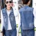 Denim chuồng phụ nữ mùa xuân và mùa thu mới phiên bản Hàn Quốc của clip ngựa vest không tay vai cardigan phụ nữ bên ngoài một chiếc áo khoác lông ngắn 