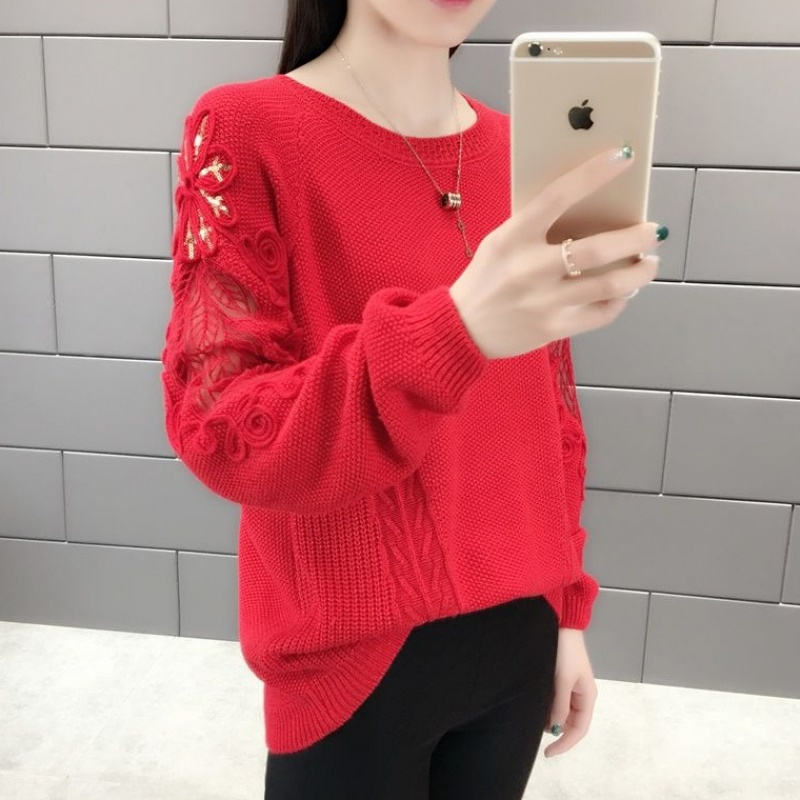 Ren đáy rỗng áo len nữ 2019 mùa xuân mới lỏng dài tay knittop đầu T-shirt với một chiếc áo len t-cổ