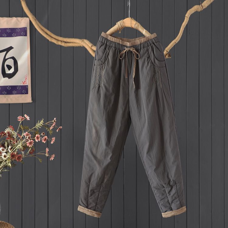 Trendy Brand Commuter Simple Color-Blocked Lace-Up Padded Casual Thickened Harem Pants Slim-Fit Long Pants for Women