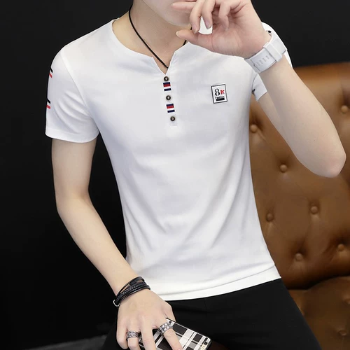 Летняя футболка с коротким рукавом, трендовая летняя одежда, V-образный вырез, в корейском стиле