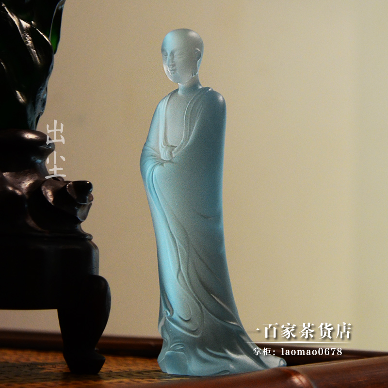 Ancient dewaxed glass artist Liang Mingyu originally designed dusty Zen indoor tea table light blue ink decoration