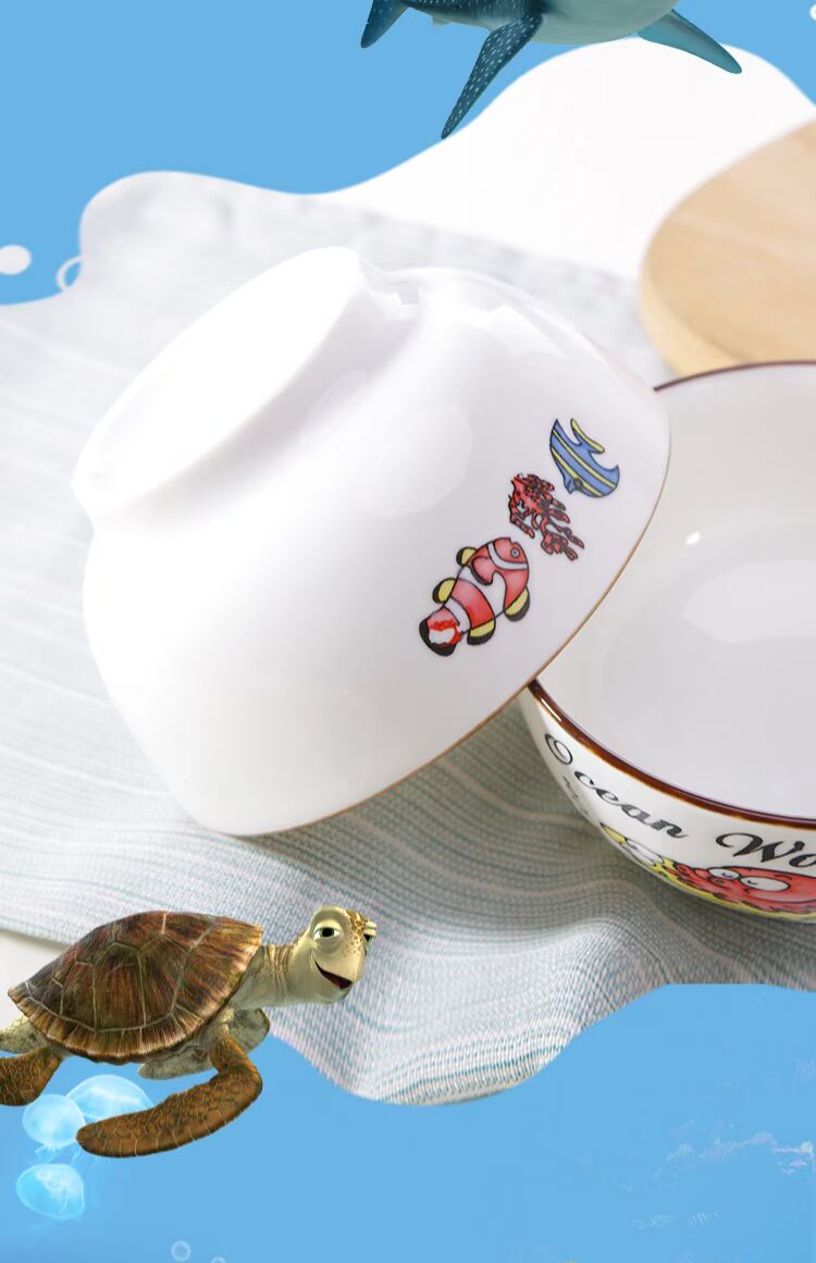 Chén gốm gia đình bát nhỏ men Nhật Bản màu gốm sứ bát đĩa dao kéo đặt tấm cao chân dày trẻ em bát đĩa giấy