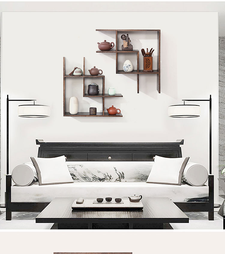 Kệ gỗ treo tường đa kho báu treo tường kệ giá treo tường bộ trà ấm trà trưng bày kệ trang trí khung - Kệ kệ inox treo tường