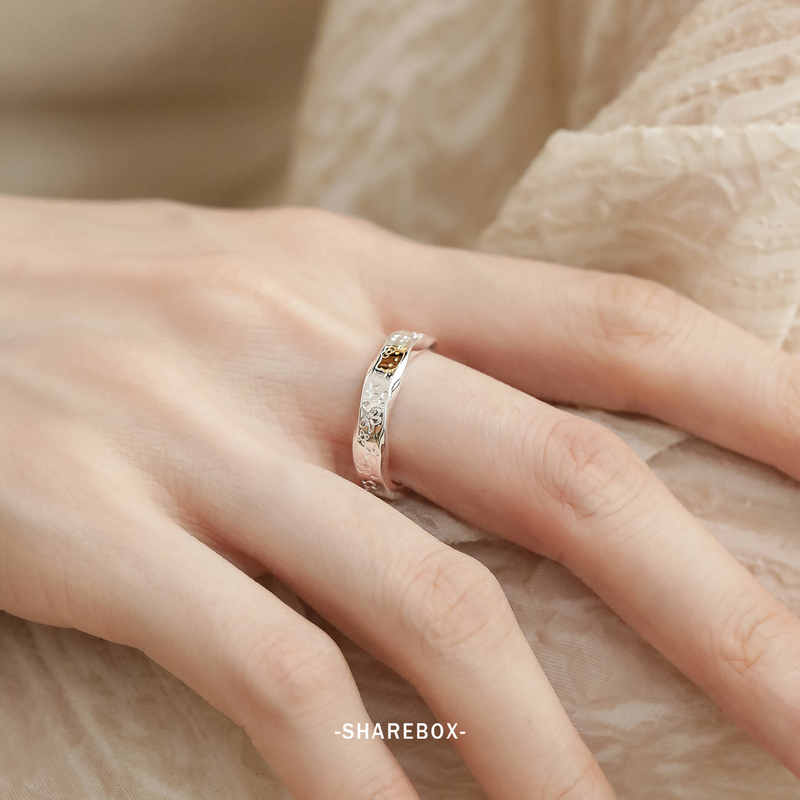 6.12 Xiaobao's First Release, Buoyant Pure Silver 999.9 Gold Pattern Kt Twisted Edge Open Ring for Women, Sizes 12-16 #
