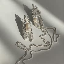 Small Po s925 Pure silver Unique asymmetrical ab Flow Su Creatine Pearl Earrings Woman Light Lavish Superior Atmosphere