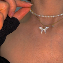 Xiaobao s925 Sterling Silver Pearl Shell Butterfly Necklace 2021 New Womens Clavicle Chain Simple Temperament Design Sense