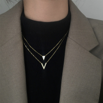 s925 pure silver triangular double layer necklace female small crowdsourced design lock bone chain brief about Korean temperament little clear new internet red