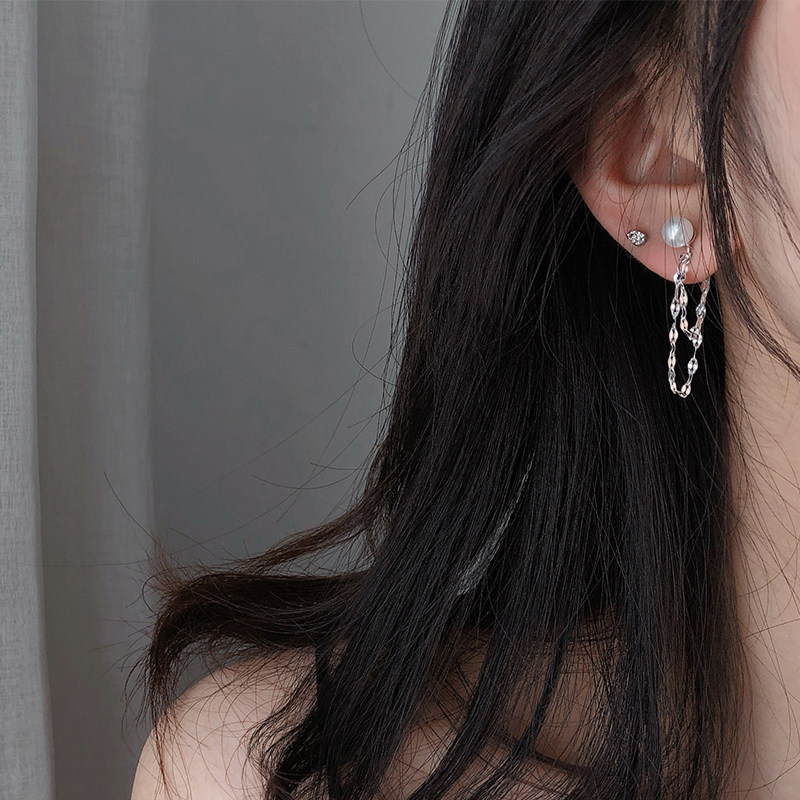 s925 Pure Silver Pearl Streaming Su Earrings Woman 2021 New Wave After the Trendy Fashion Individuality Refined temperament South Korea