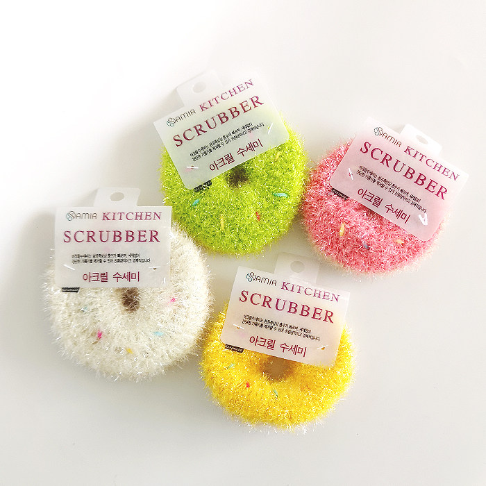 Exported to South Korea, Acrylic doughnut dishwashing cloths for stain and oil removal, cleaning cloths that do not damage the pot and wash dishes
