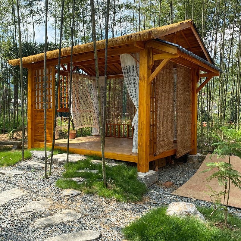 Anticorrosive Wood Trendy Tea Room Villa Leisure Pavilion Simple Small Pavilion Courtyard Gazebo Villa Trendy Thatched Pavilion Wooden House