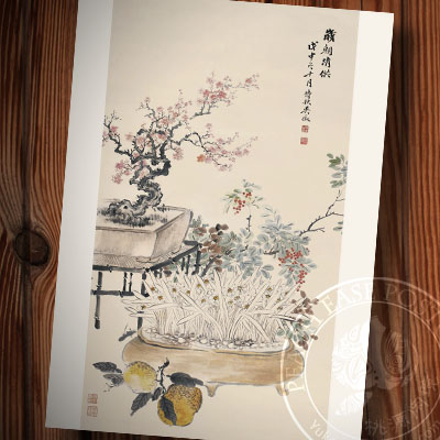 Auspicious postcards for the Spring Festival Plum blossom Citrus Daffodil Chinese painting Decorative painting gift