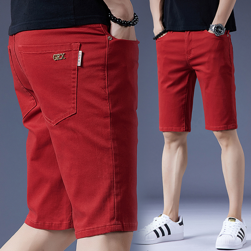 Summer New Men's High-Quality Cotton Red Five-Point Casual Shorts, Fashionable and Versatile Colorful Shorts for Men