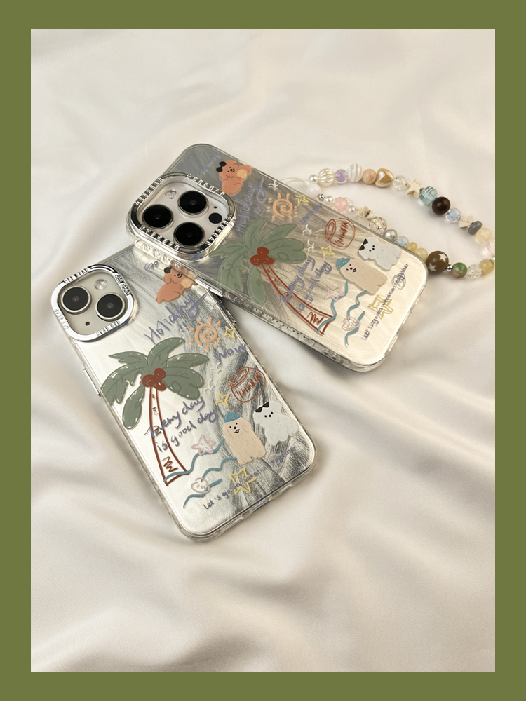 Ins Summer Feather Yarn Coconut Tree Graffiti Puppy Suitable for iphone Promax Phone Case iPhone 14 New 15 Pro Soft 13_voghion.com
