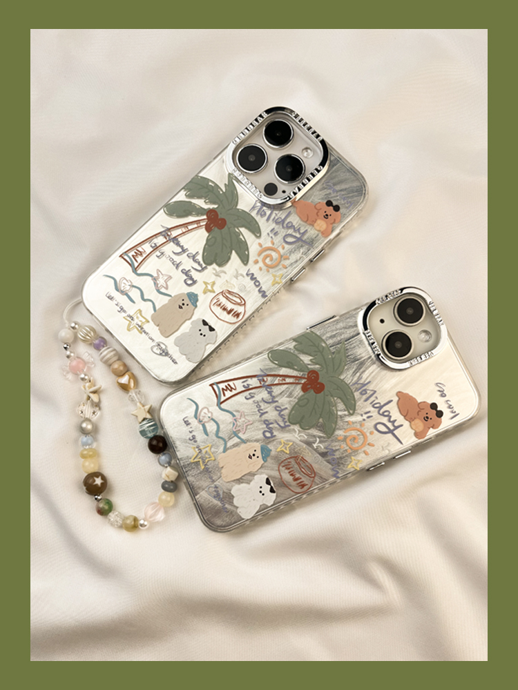 Ins Summer Feather Yarn Coconut Tree Graffiti Puppy Suitable for iphone Promax Phone Case iPhone 14 New 15 Pro Soft 13_voghion.com