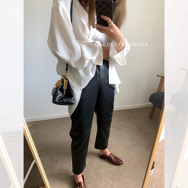 Shi Weiliang three-dimensional cutting ins human hand B prepared three-dimensional cutting ultra-fiber special soft protein thin leather pants