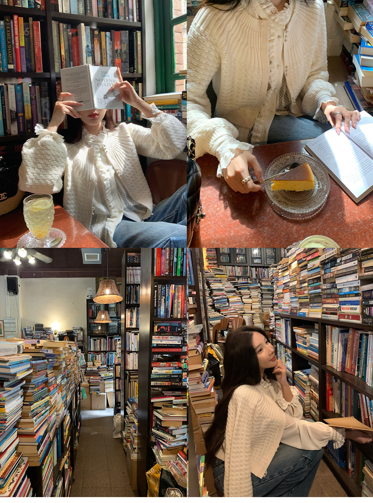 시 웨이 리앙 봄날 전복 프랑스식 낭만주의 루즈핏 느긋한 라운드 넥 벌룬 소매 홀로우 아웃 오픈 가디건 상세 이미지 10
