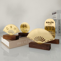 Brass vertical seat card walnut table card restaurant display card hotel scan code point table number plate customization