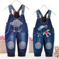 Baby plus velvet braces 2019 autumn and winter boys and girls pants 1 year old infant Korean 3 children jeans thickened