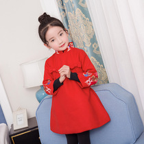 Tang winter new girls embroidered cheongsam cotton dress new year children's Tang New Year goods New Year clothing