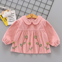Pure cotton baby blouse baby blouse children wear foreign style girls corduroy bib waterproof reverse dress