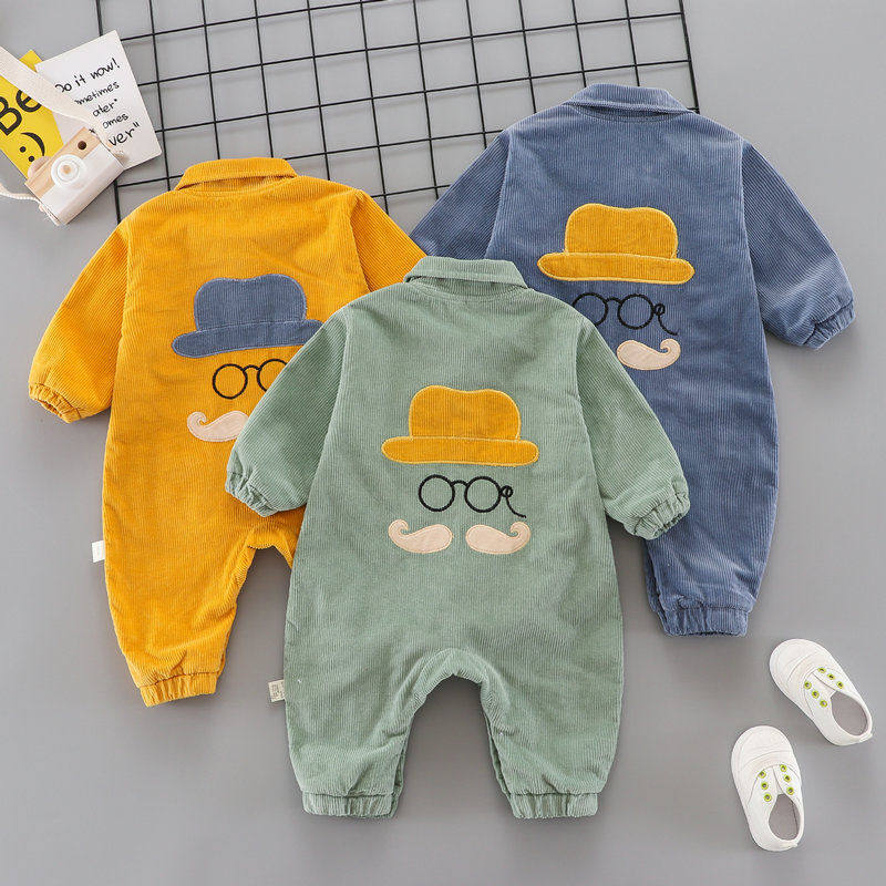 Double-decker autumn and winter New jumpsuit baby 0-1-2 years old male and female baby wear long-sleeved Hara corduroy climbing suit