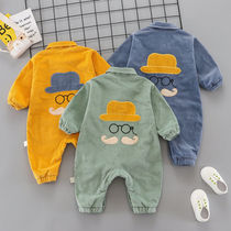 Double autumn and winter new jumpsuit baby 0-1-2 years old male and female baby wear long sleeve ha clothes corduroy climbing clothes