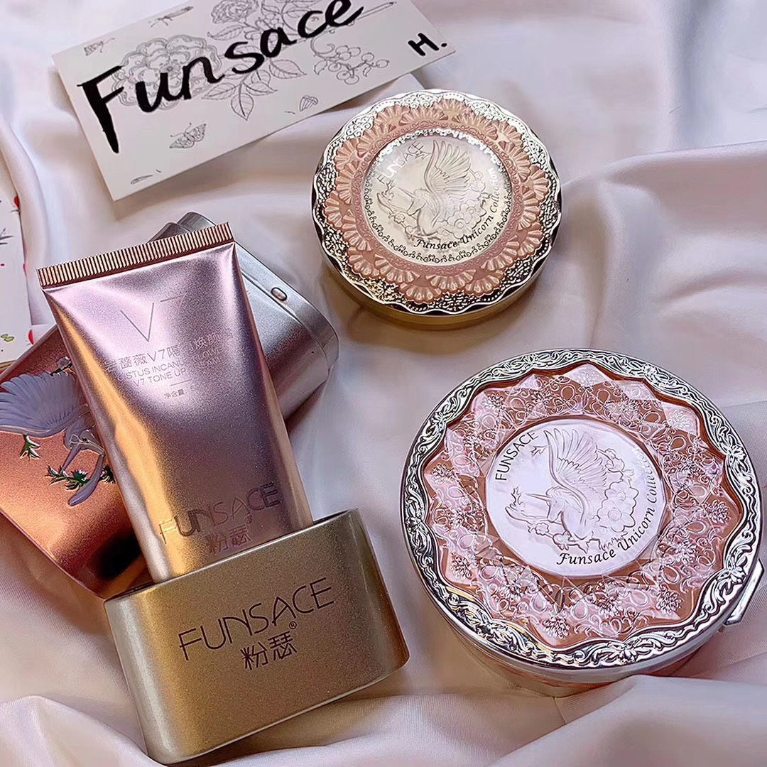 Fense setting makeup powder cake oil control anti-sweat dry powder repair capacity good night powder net red unicorn cosmetics set