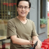 Хлопковая футболка с коротким рукавом, V-образный вырез, свободный крой, для среднего возраста