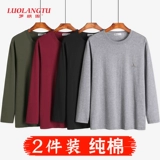 Хлопковый лонгслив, мужское однотонное белое приятное телу термобелье, осенний, круглый воротник