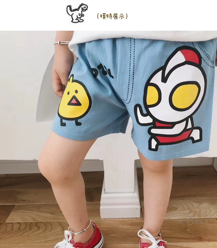 Quần short nam Ultraman cotton lỏng phần mỏng mùa hè mặc cá tính trứng muối siêu nhân nước ngoài mềm cao bồi - Quần jean