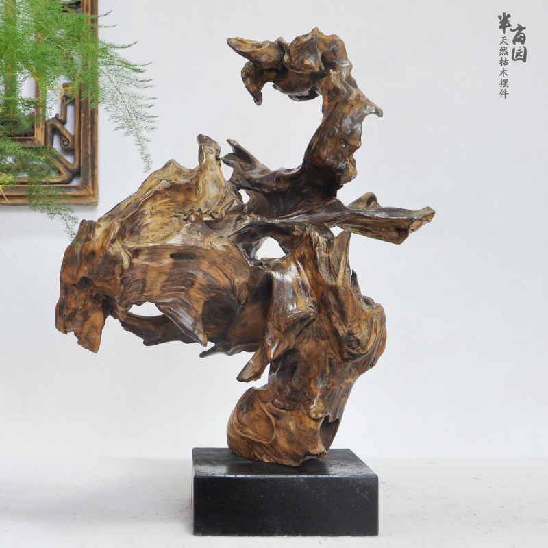 Natural whole with shape old dead wood root carved marble base tea room clubhouse soft decorative art swing piece