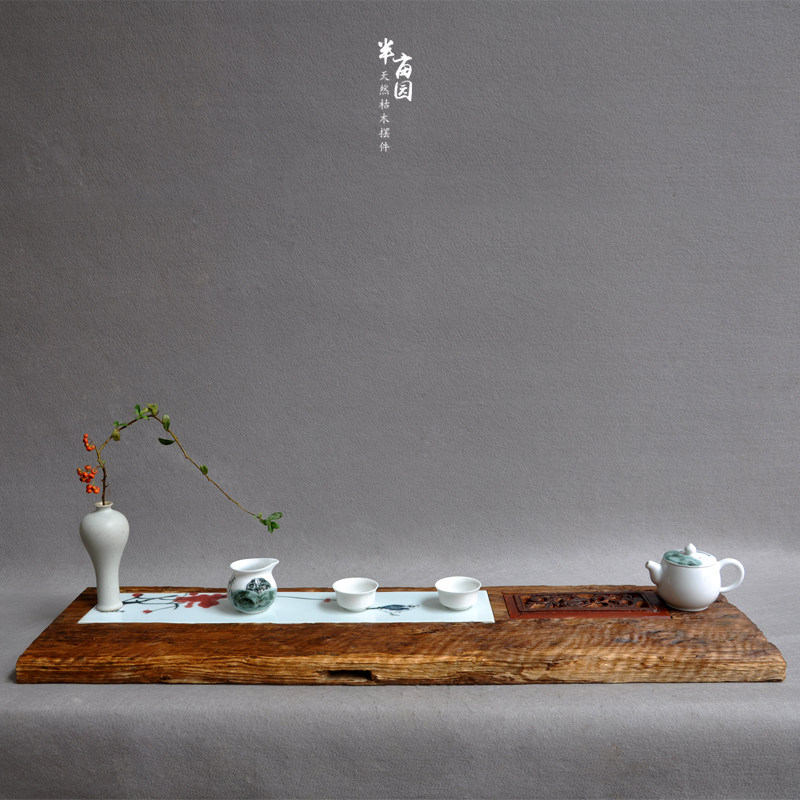 Weather old dry wood with hand - painted plum - ceramic plate old carving floor Jingdezhen Kungfu tea toilet dry bubble table