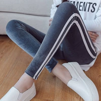 Quần legging nhung vàng nữ mặc mùa thu đông 2018 mới bút chì bó sát 9 điểm nhỏ chân cao eo thon quần jean nữ cao cấp