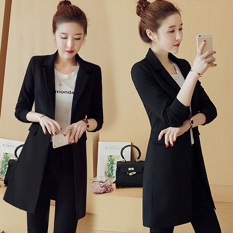 Women's Blazer 2025 Spring and Autumn New Mid-Length Women's Long-Sleeved Casual Korean Style Black Versatile Blazer