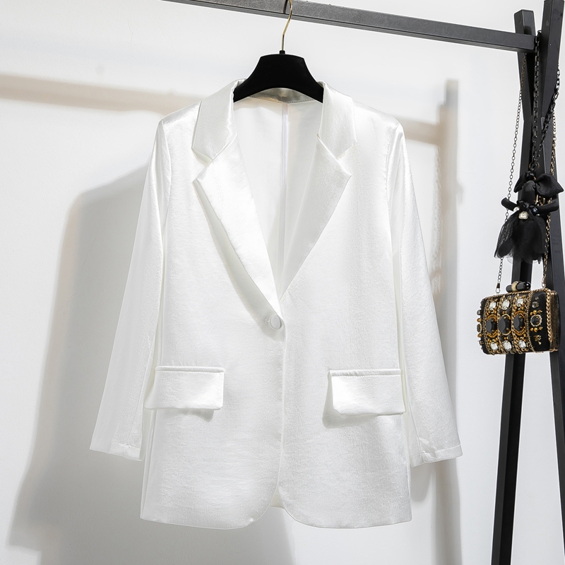 Elegant and Slim-Fitting Satin Blazer for Women 2026 Mid-Length Casual Suit Jacket Spring and Autumn Style