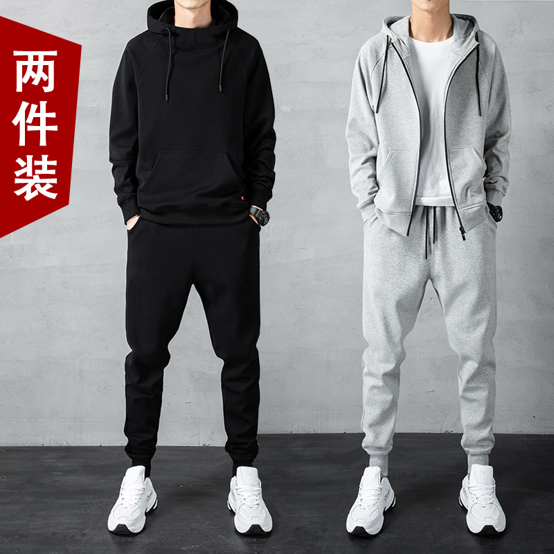 Hooded Sweatshirt Suit for Men, Autumn and Winter Casual Running Sportswear, Men's Clothing Set, Stylish Solid Color Two-Piece Set