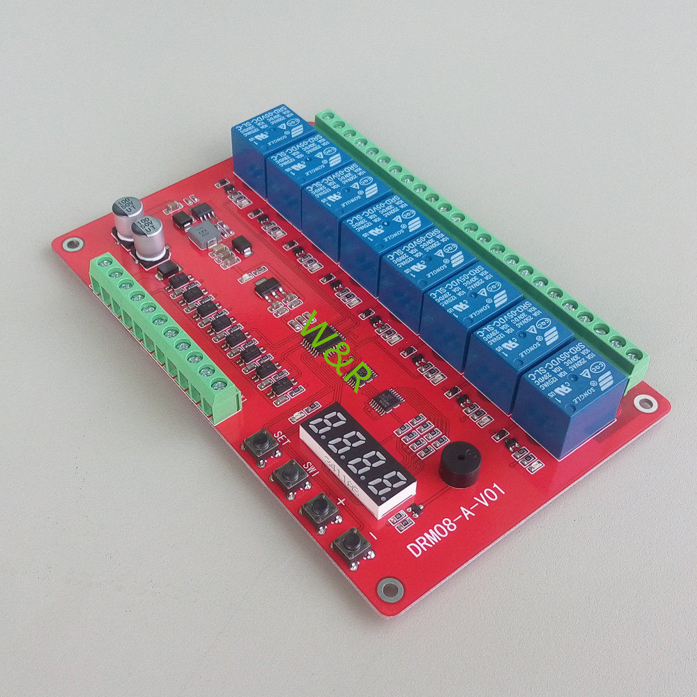 DRM08 eight-way multi-function relay module delay self-locking cycle timing linkage control module