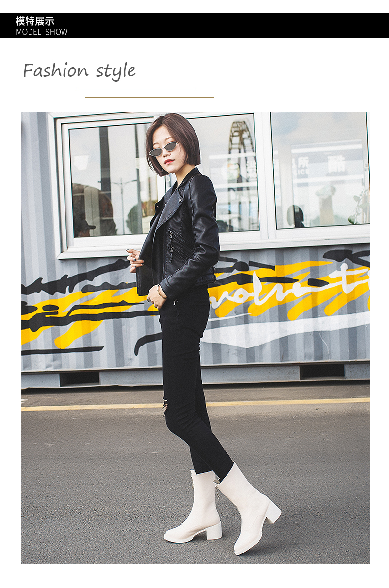 Booties nữ xuân hè 2018 phiên bản mới của Hàn Quốc dày với khóa kéo phía trước đầu tròn với đầu máy retro trong ống Martin ống boot cao cổ