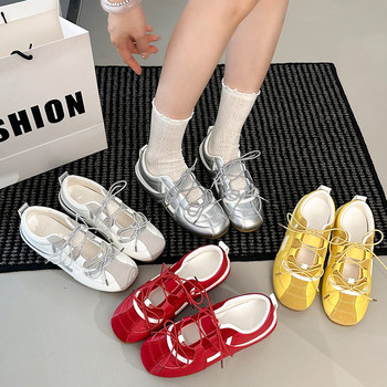 Ballet-Style Silver Mary Jane Shoes for Women, 2025 Summer New Flat Platform Sneakers with Hidden Height Increase, Casual German Training Shoes
