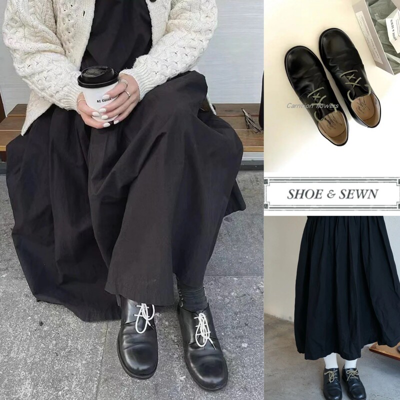 Japanese Genuine Shoe&Sewn New British Niche Classic Green Shoelace Cowhide Handmade Derby Shoes for Women