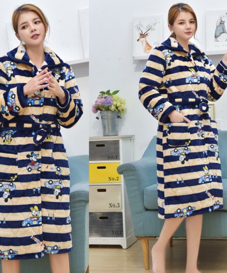 Áo ngủ nữ mùa đông flannel dày cộng với nút dài lông cừu san hô chần mùa đông ấm áp nút đồ ngủ của phụ nữ áo ngủ