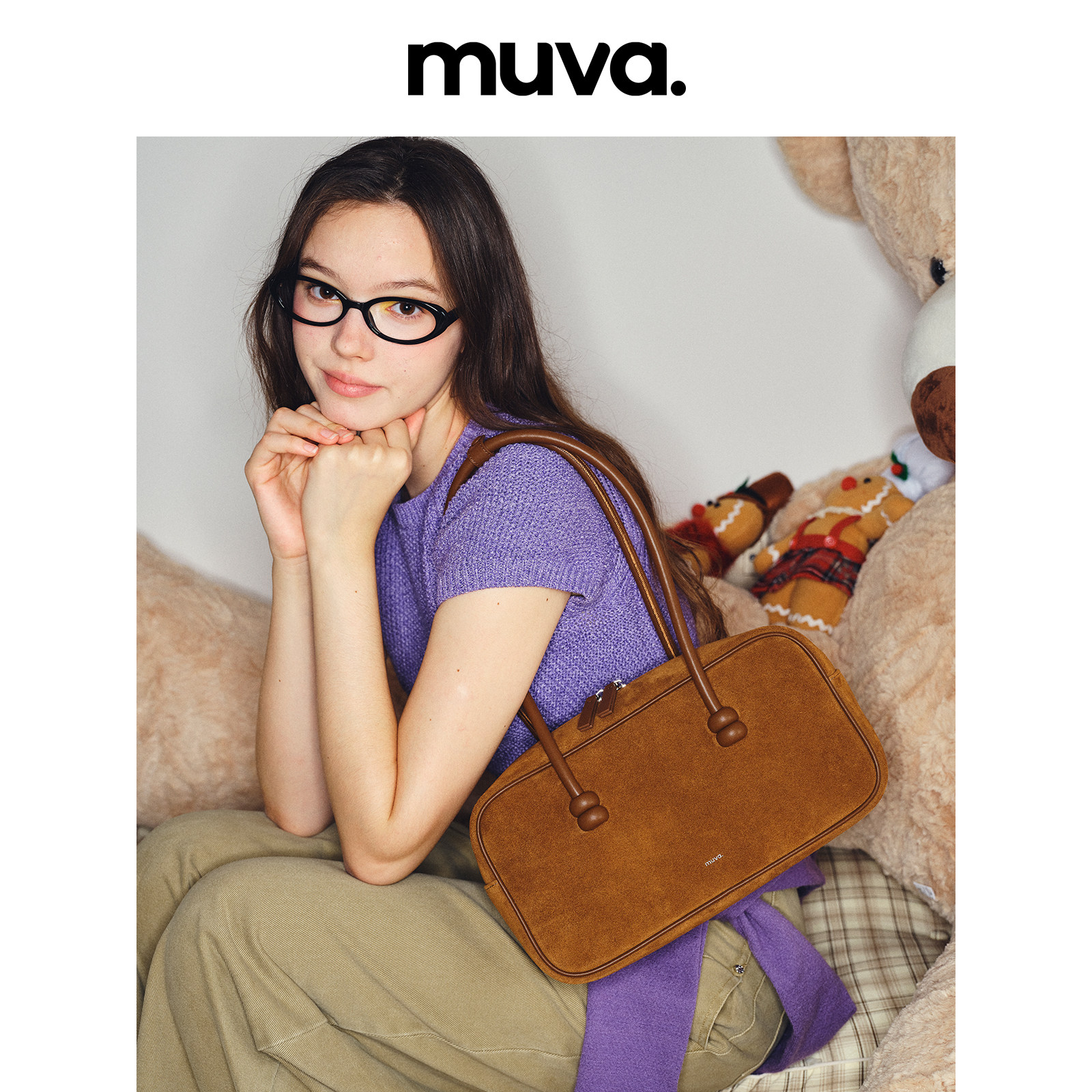Большая бостонская сумка из замши MUVA на одно плечо, женская сумка подмышкой, вместительная ниша для пригородных поездок, осенние и зимние новинки 2024 года Изображение 1