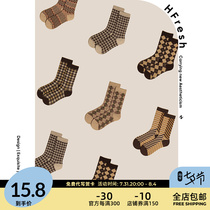 HFfresh Socks Children Jacquard Midcylinder Knit Long Drum Socks Pure Cotton Rhombus Retro Day Ensemble Inlun Wind Heaps Socks Socks