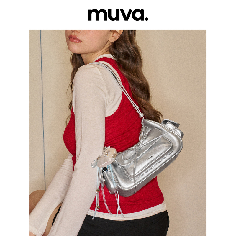 Muva. Pocket Underarm Bag Ballet Style Bow Crossbody Bag for Women Genuine Leather Fashionable Cute Exquisite 2026 New Product