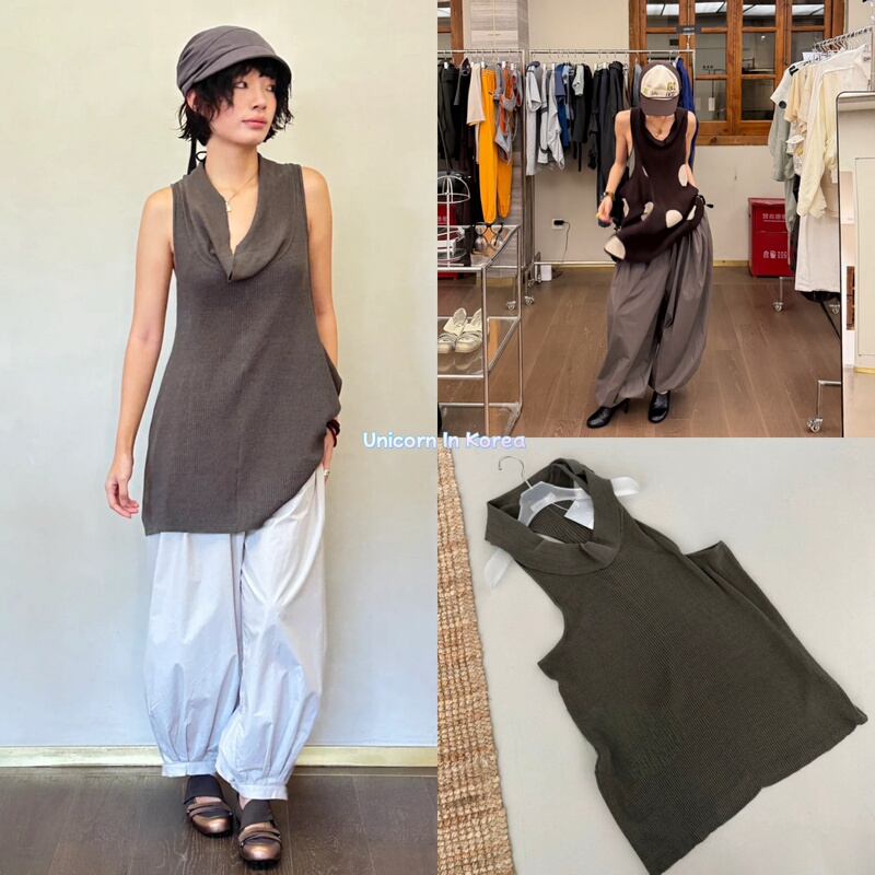 Small Quantity in Stock Open Yy 26 New Summer Style Cotton and Linen Knit Top with Stacked Collar and Ribbed Sleeveless Dress