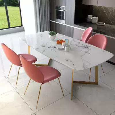 Nordic modern simple marble dining table iron small apartment household rectangular 46 people dining table and chair combination