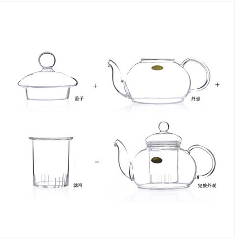 Chịu nhiệt thủy tinh trong suốt bộ trà hoa ấm trà sáu người nồi công suất kích thước với bộ lọc dày trà lễ cup bình trà đẹp
