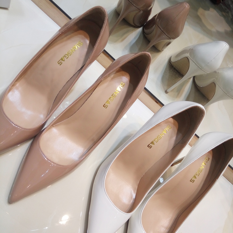 Nude color heels heels Heels Super Shallow Mouth Lacquered Leather 2022 New white Shoes Wedding Shoes 7 8 10cm