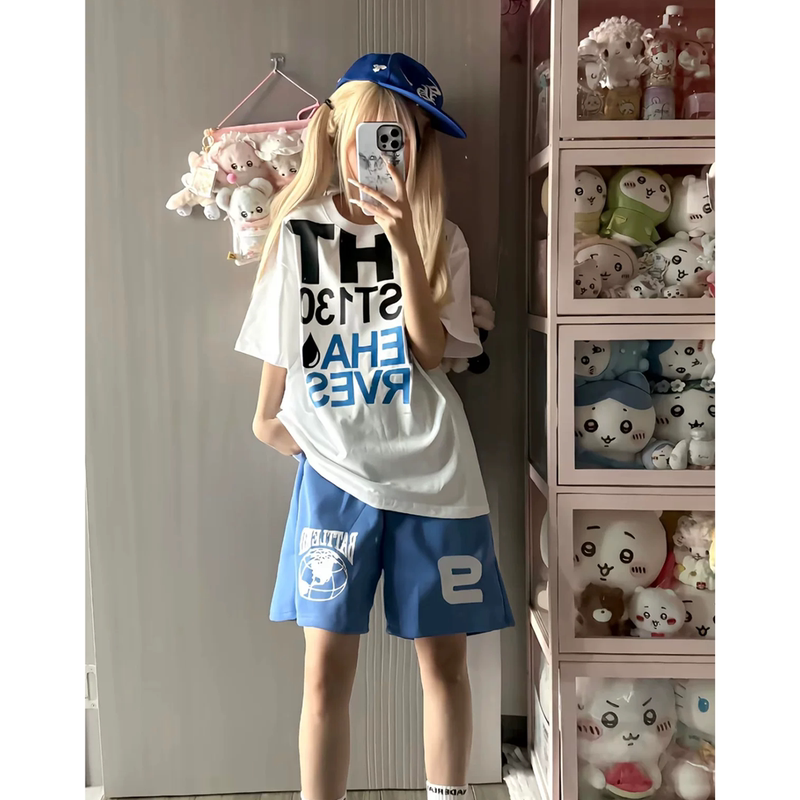 Korean Style Dopamine Letter Casual Shorts for Women, Summer Thin Loose Fit Petite Wide-Leg Couple Shorts Korean Style Dopamine Letter Casual Shorts for Women, Summer Thin Loose Fit Petite Wide-Leg Couple Shorts